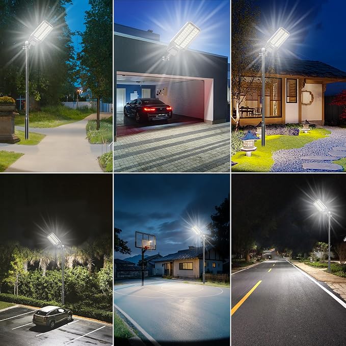 2-Pack 10000W Solar Street Light - 600000 Lumens, Dusk-to-Dawn, Waterproof, Ideal for Commercial & Outdoor Parking Lots - Energy-Efficient Solar-Powered, 3-Year Warranty