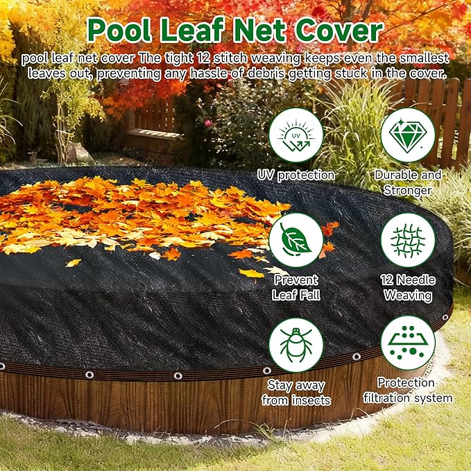 Pool Leaf Net Cover 21 ft Round, Fine Mesh Leaf Net for Above Ground Pool, Winter Pool Cover 21 ft Round Above Ground, Cover Size: 24-Feet Dia (Includes 3-feet Overlap) (Black -Round, 21FT)