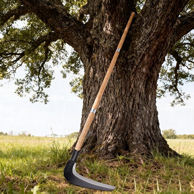 Solid Wood Long Handle Weeding Sickle, 30cm Extended Blade for Efficient Weed & Brush Clearing, 3-Section Adjustable Length, Heavy Duty Gardening Tool for Yard, Garden, Field and Ditch