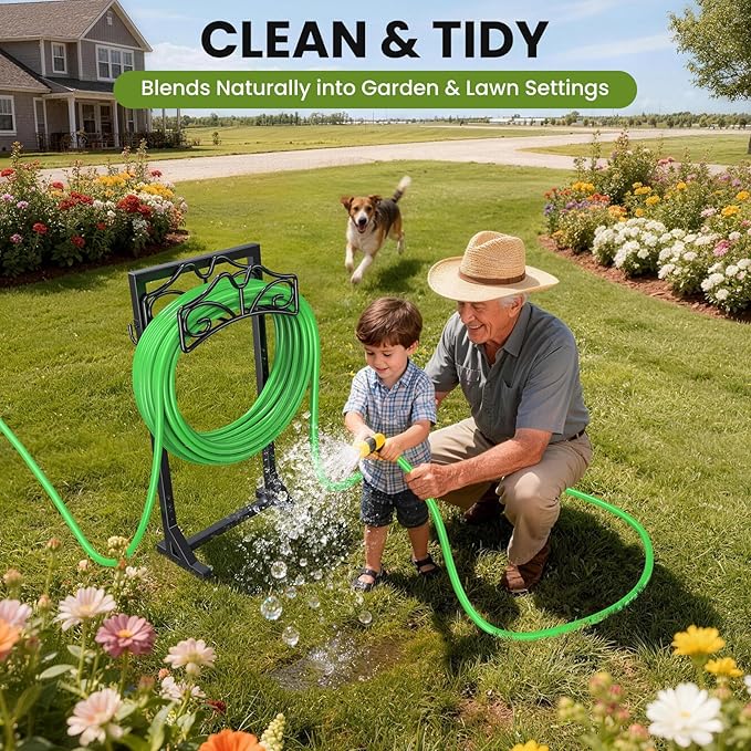 Keten Garden Hose Holder, Detachable Metal Water Hose Holder Stand, Heavy Duty Freestanding Garden Hose Reel Rack and Hose Storage Organizer for Outside Yard