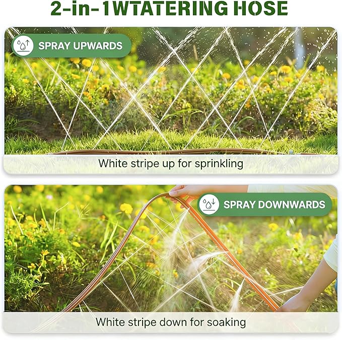 Sprinkler Soaker Hose 50 FT, Watering Hose with Holes, High-Efficiency Water-Saving Sprinklers System for Lawn and Garden with Staples 25FT × 2Pack