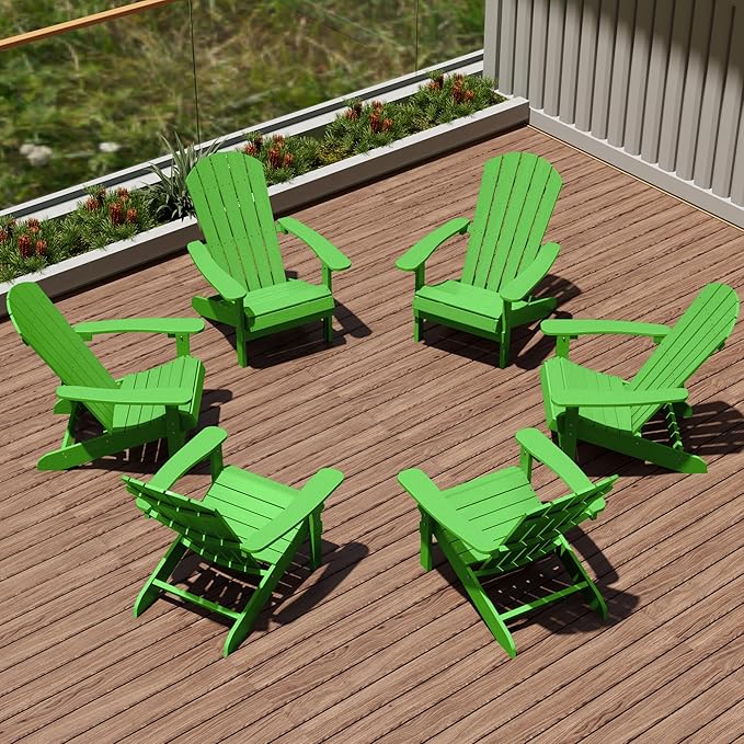 YEFU Adirondack Chairs Set of 6: Plastic Adirondack Chairs - Patio Chairs with Wood Texture - Outdoor Chair HIPS - Lawn Fire Pit Deck Porch Garden Chairs for Adults (Lime)