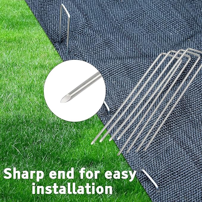 50 Pcs 6 inch Garden Landscape Staples Galvanized Pins 11Gauge Lawn Stakes for Weed Barrier Ground Cover,U-Type Heavy Duty