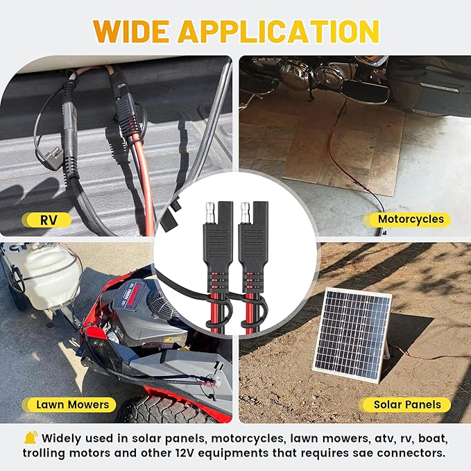 Oyviny 12FT 16AWG SAE Extension Cable with Polarity Reversing Adapter, Heavy Duty 2 Pin SAE Quick Connector with Dust Caps for Solar Panel Automotive Battery Charger Trolling Motor