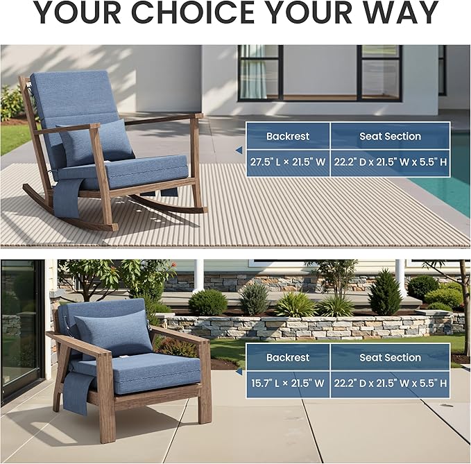 Crestlive Products Sunbrella Foldable Outdoor Chaise Lounge Cushions with Head Pillow and Side Pockets,Water Repellent & Fade Resistant Lounge Chair Cushion, 72''L x 21''W, Set of 2, Denim Blue