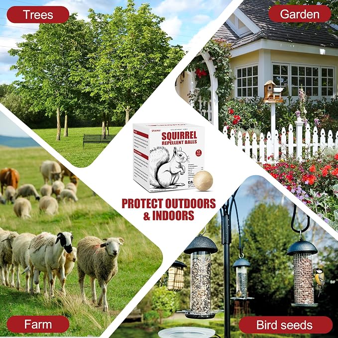 Squirrel Repellent Outdoor, Chipmunks Repellent for Outdoor & Indoor Use, Keep Squirrels Out of Gardens, Bird Feeders & Attics, Safe for People, Pets & Plants – 12 Packs