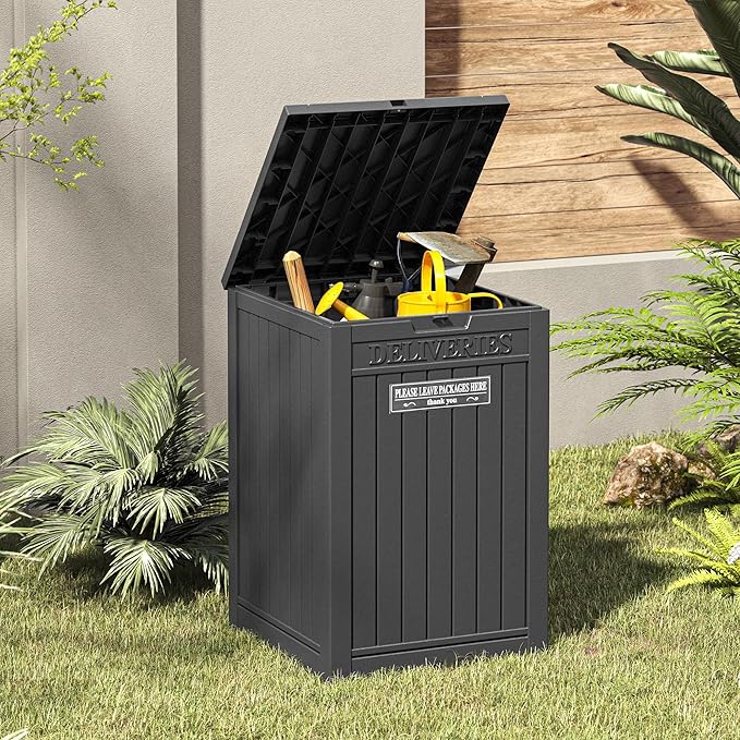 LHBGO Package Delivery Box for Outside, 48 Gallon Storage with Lockable Secure, Large Resin Outdoor Package Drop Container