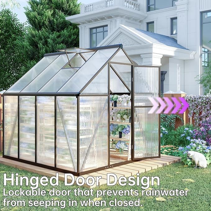 CQZY 6x8 FT Greenhouse for Outdoors,Aluminum Large Walk-in Greenhouse,Dark Gray