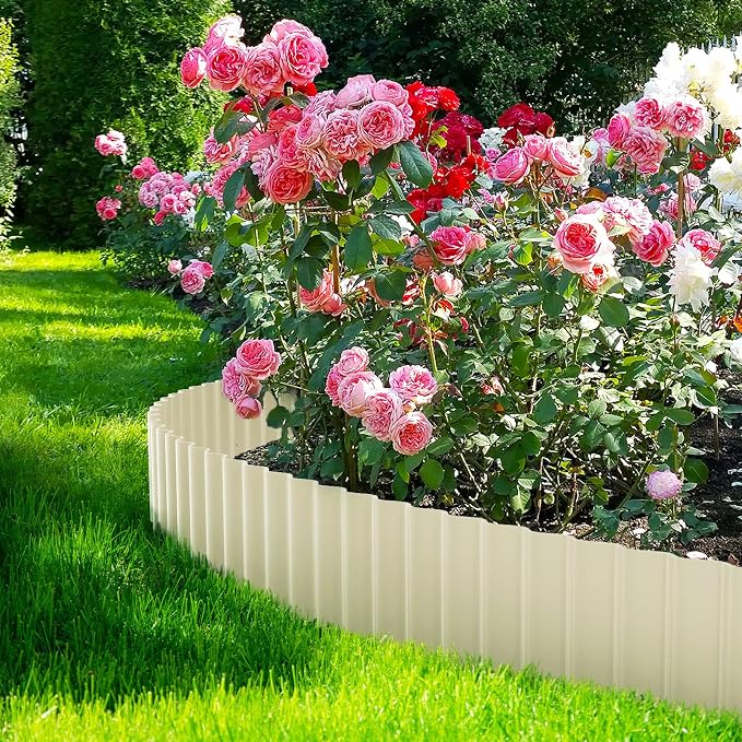 LAVEVE Corrugated Metal Garden Edging 8" x 20Ft, Landscape Edging Border for Lawn, Flower Bed, Garden Fence, Paver Edging (Cream)