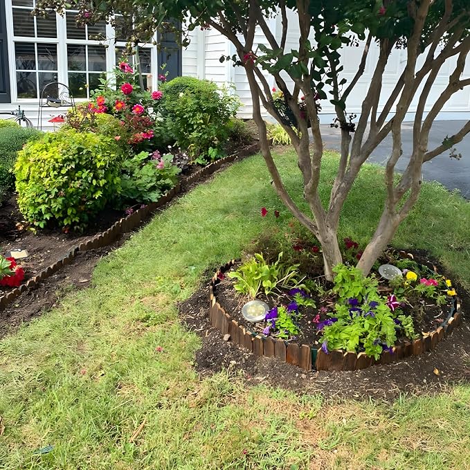 Mulctun Wood Garden Edging - 5.9" H X 47" L Sturdy Wooden Landscape Edging, Small Flower Bed Edging Borders, Decorative Wooden Garden Fence for Yard Flower Bed Lawns Pathway Tree (4 Packs)