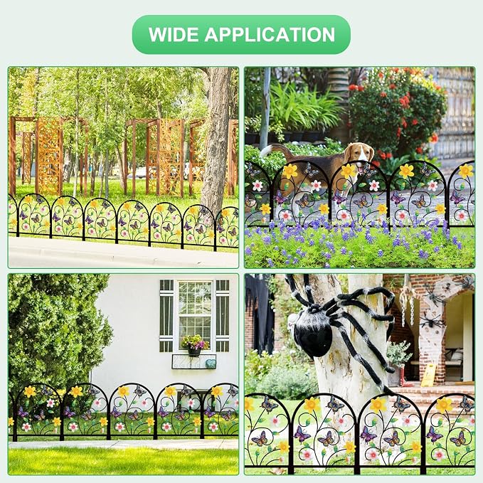 4 Pack Butterfly Decorative Garden Fence Metal Butterfly Flower Design Metal Arch Garden Fence Border for Yard Patio Flower Bed Lawn Outdoor Landscape Decoration Animal Barrier Fence for Garden