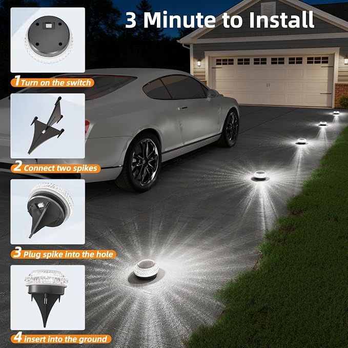 VOLISUN Solar Ground Lights Outdoor,12 Pack Flat Solar Pathway Lights,IP67 Waterproof Solar Powered Disc Lights,Landscape Lighting for Garden Yard Walkway Patio Driveway,Cool White
