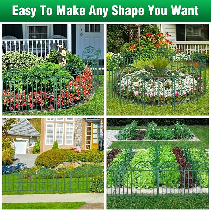 ADAVIN 20 Panels Collapsible Garden Fence Animal Barrier,20 Ft(L) x 24 in(H) Rustproof Metal Wire Panel Border for Dogs Rabbits, Arched Flower Edging for Landscape Patio Yard Outdoor Decor, Green