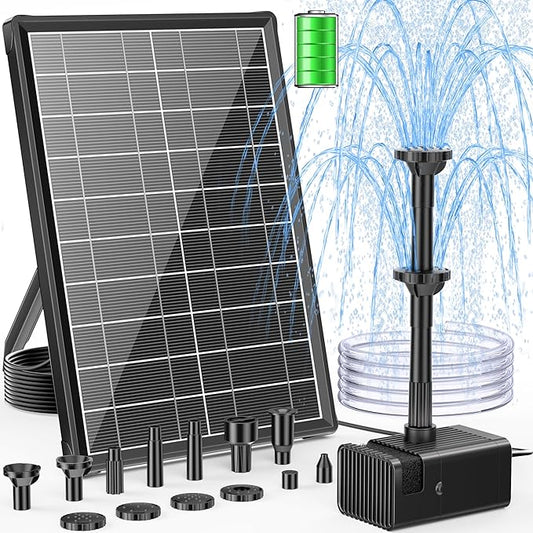 POPOSOAP 8W Solar Fountain Pump with Built-in 3600mAh Battery, Solar Powered Bird Bath Fountain with Dry-run Protection & Double-layer Nozzles 5Ft Tubing for Pond, Bird Bath, Backyard Water Feature