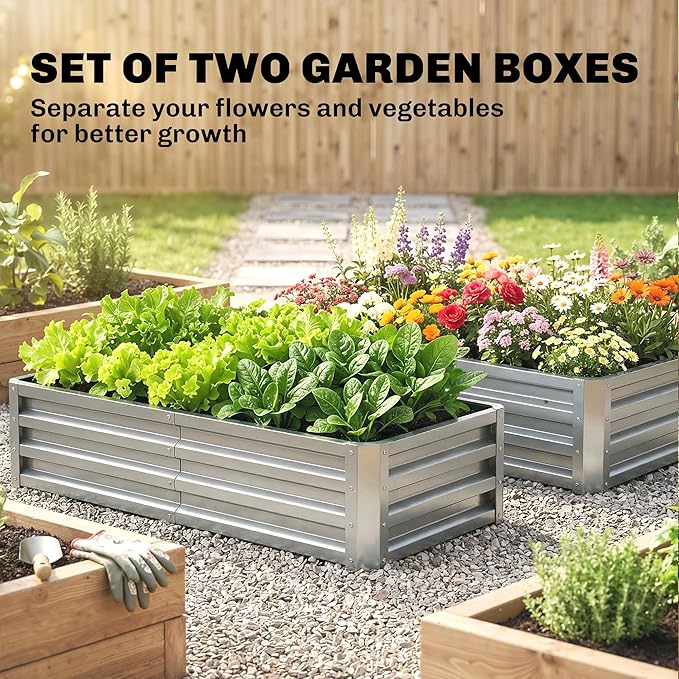 Outsunny Galvanized Raised Garden Bed, 4' x 2' x 1' Metal Planter Box, for Growing Vegetables, Flowers, Herbs, Succulents, Silver