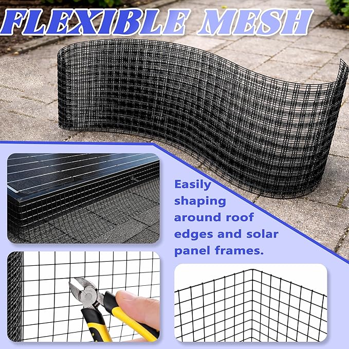PROLEE 8 Inch X 100FT Solar Panel Bird/Critter Guard Anti-Rust with 100 Fastener Clips Rooftop Solar Panel Bird Wire Screen, Removable Without Damage