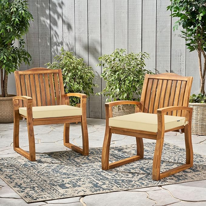 Outdoor Chair Cushions 24 x 24 Inch Water Resistant Patio Chair Cushions with Tie 3 Year Color Fastness Thick Outdoor Seat Cushion for Garden Lawn Patio Furniture Beige Set of 2