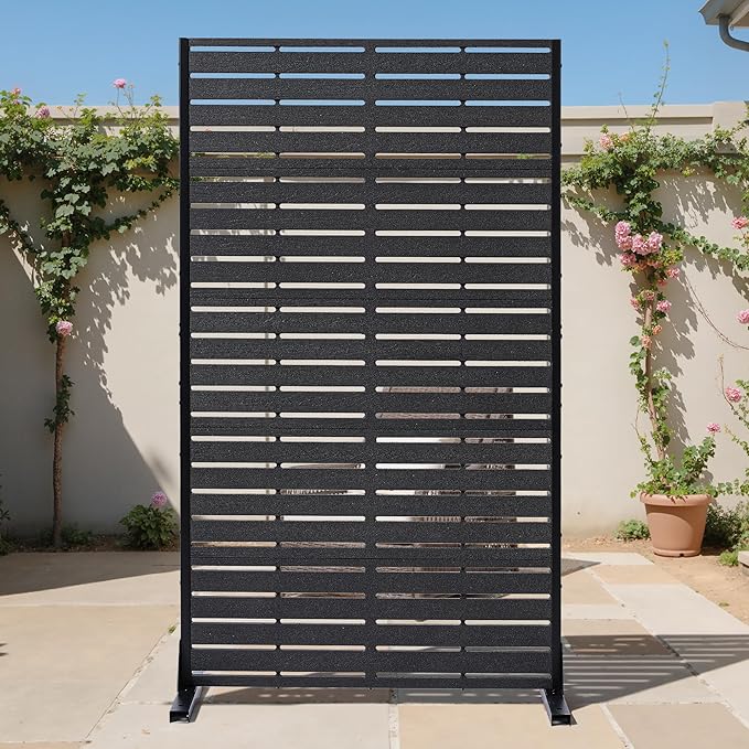 Outdoor Privacy Screen 60" H HDPE Decorative Freestanding Privacy Panel, Sandblasting Louvered Privacy Screens with Stand, Weather-Resistant Panel for Patio, Balcony, Backyard(5 Panels)