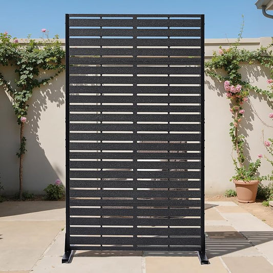 Outdoor Privacy Screen 60" H HDPE Decorative Freestanding Privacy Panel, Sandblasting Louvered Privacy Screens with Stand, Weather-Resistant Panel for Patio, Balcony, Backyard(5 Panels)