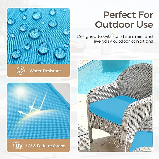 UNIKOME Outdoor Chair Cushions Set of 4, Water Resistant Patio Seat Cushions with Ties for Outdoor Furniture, High-Density Foam, UV & Fade Resistant, Piped Edge – 18.5" x 16" x 3", Teal