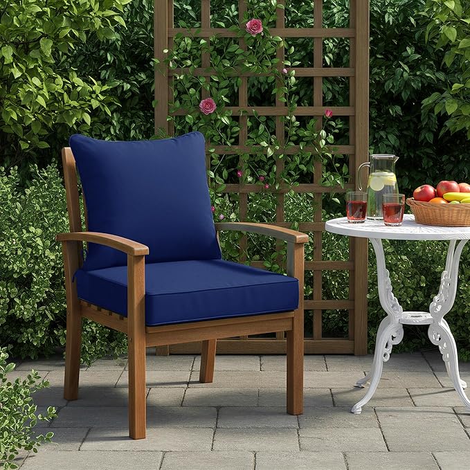 Summsun Patio Chair Cushion Set with Removable Cover, Waterproof Backrest and Seat Cushion Set Replacement for Outdoor Furniture, 19 x 19 Inch, Navy, 1 Set