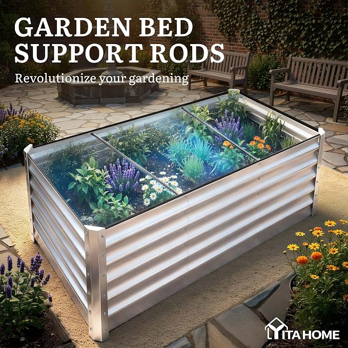 YITAHOME 8x4x3ft Large Raised Garden Bed Kit, Galvanized Metal Planter Box with Gloves, Support Rod & Safety Rubber, Outdoor Above Ground Planters for Plants Vegetables Flowers,Silver Gray