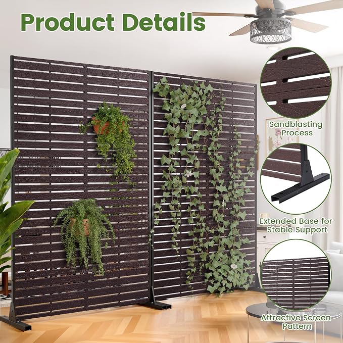 Outdoor Privacy Screen 72" H HDPE Decorative Freestanding Privacy Panel, Sandblasting Louvered Privacy Screens with Stand, Weather-Resistant Panel for Patio, Balcony, Backyard(6 Panels)