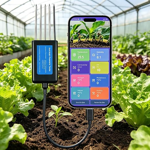 8-in-1 Soil Tester for Android Phone, NPK PH Moisture EC Meter, Digital Soil Test Kit No Charging, High Accuracy Sensor for Garden Lawn Farm Soil Fertility