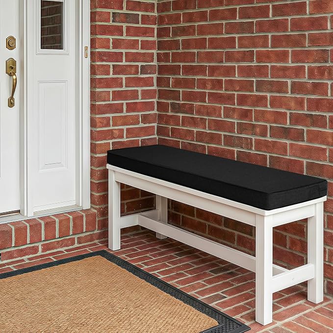 Outdoor Bench Cushion, Water-Resistant & Fade-Resistant, Porch Swing Cushions with Ties, Patio Furniture Seat Pads for Entryway Loveseat Settee, Removable Cover Non-Slip Bottom, 36 x 14 Inch, Black
