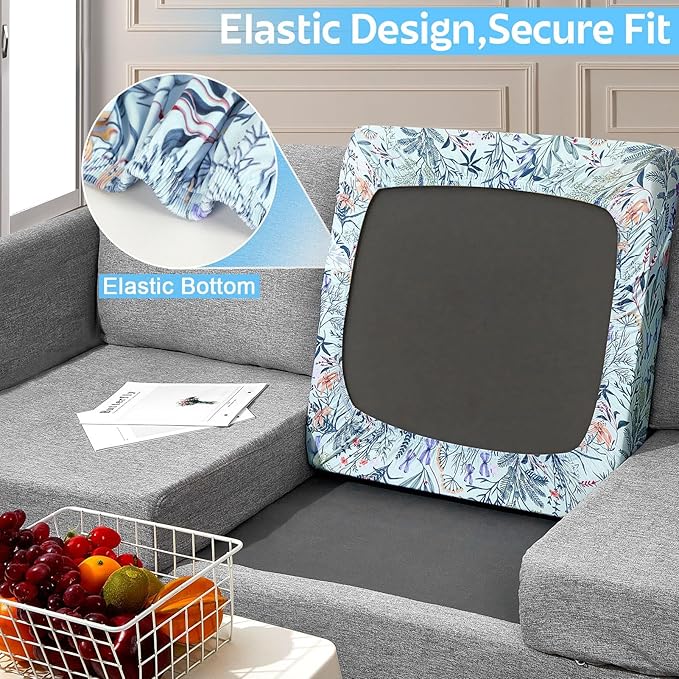 pickyNproud 8Pcs Patio Cushion Covers Stretch Outdoor Couch Cushions Slipcovers Replacement Washable Furniture Protector with Elastic Bottom Sofa Chair Seat Cover, Light Cyan