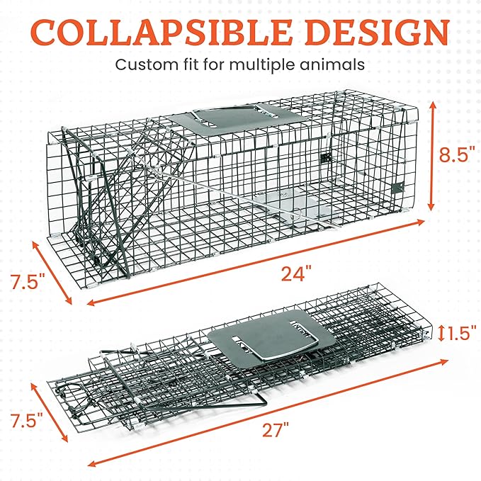 HOMESTEAD 24 Inch Heavy Duty Collapsible Live Animal Trap - Trap for Squirrels, Chipmunks, Rabbits, Kittens, Foldable Steel Trap (24 Inch)