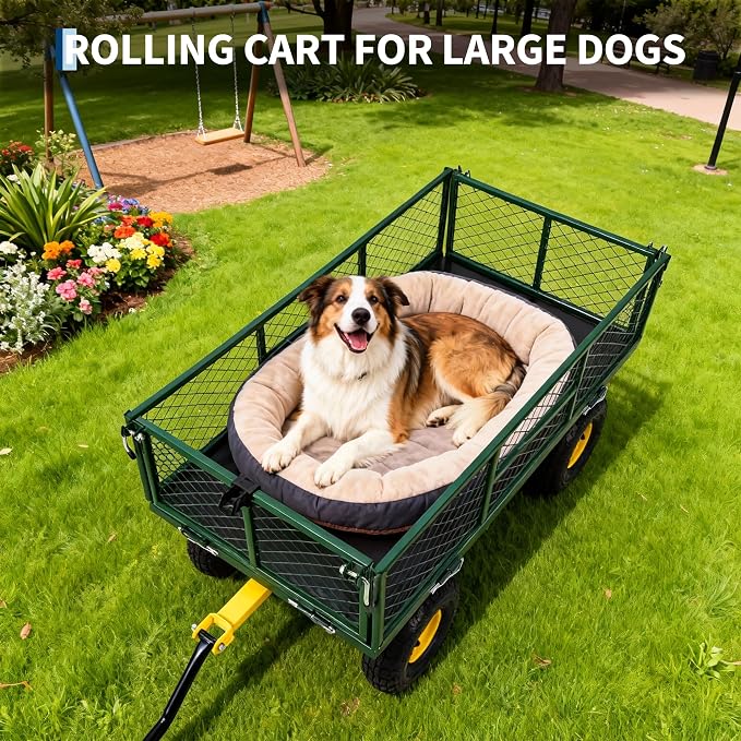 Garvee 900 LB Garden Cart with 10 in All Terrain Tires, 2-in-1 Wagon Cart with Removable Side Panels, Heavy Duty Metal Utility Garden Wagon for Outdoor Lawn, Yard, Backyard