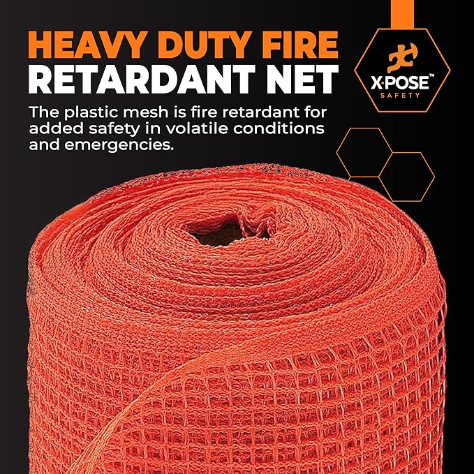 Xpose Safety Construction Safety Netting – 5.5' x 150', 1/4" Mesh Scaffold Safety Net, Temporary Material Roll, Visibility Fence, Heavy-Duty Fire Retardant, Orange
