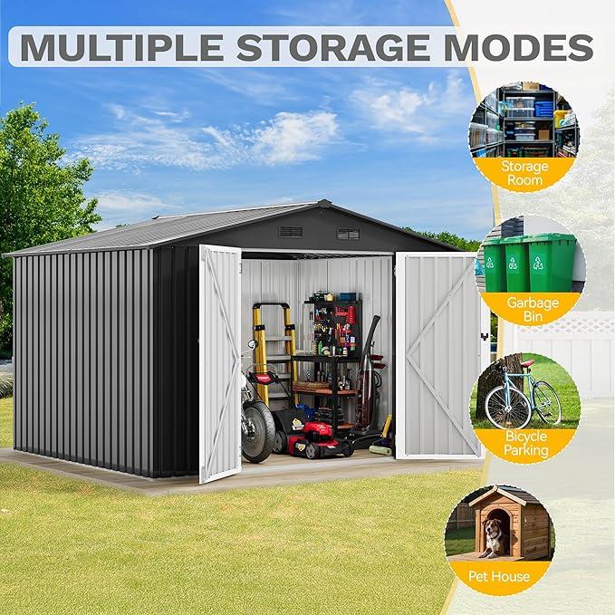 DWVO 10'x8' Large Metal Outdoor Storage Shed, Heavy Duty Tool Storage Sheds for Backyard Patio Lawn - Ideal for Bicycles, Garden Tools, and Lawn Equipment, Easy-to-Assemble, Dark Gray