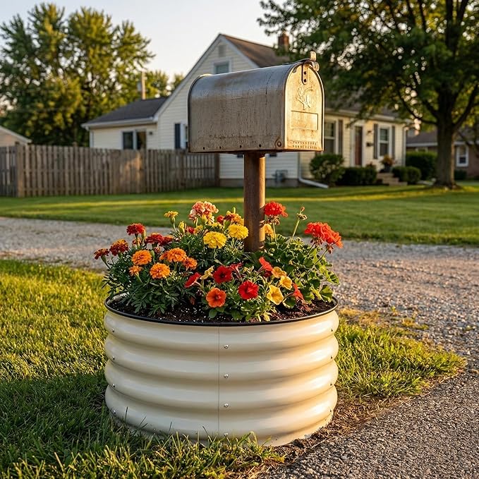 SnugNiture 2x2x1ft Round Galvanized Raised Garden Bed Kit Outdoor, Metal Planter Box for Planting Plants Vegetables, White