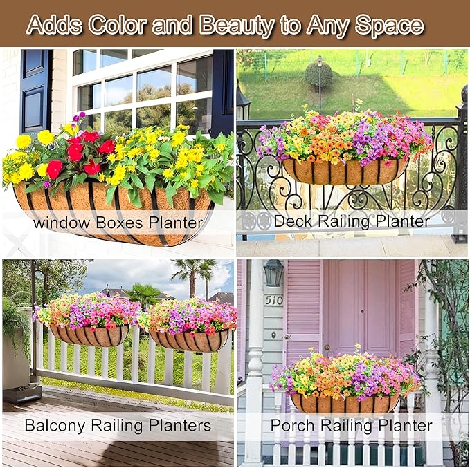 36 Inch Window Baskets with Coconut Liner Outdoor Wall Planter for Plants Long Window Flower Box for Porch Fence Patio Outdoor（2 Pack）