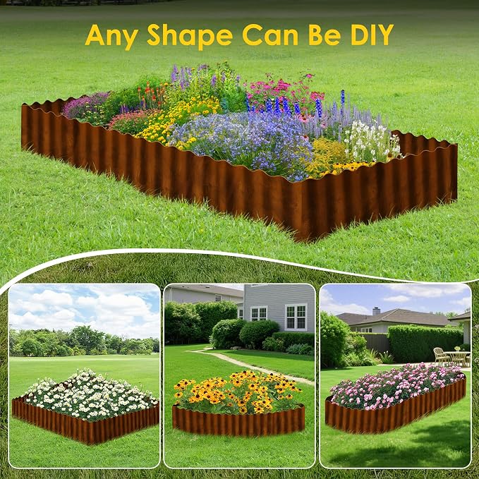 Vehipa Corrugated Landscape Edging, 10" x 30 Ft Metal Garden Edging for Lawn Landscaping, Sturdy Flower Bed Edging Border Garden Border for Landscaping, Garden Bed, Lawn (Rusty)