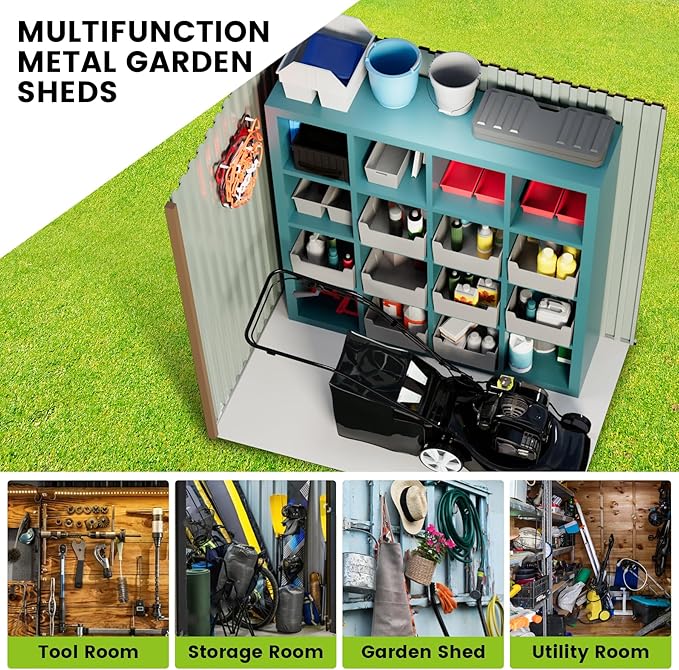 Large Metal Storage Shed, 6 x 4 FT Outdoor Storage Shed, Metal Garden Tool Shed with Roof, Door & Lock, Waterproof and Anti-UV, for Patio Garden Yard, Brown