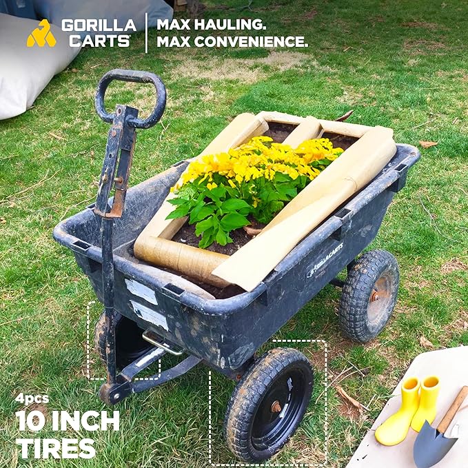 Gorilla Carts 2-Pack 10 Inch No-Flat Replacement Tires, 300 lb Capacity Each – Solid Polyurethane, 2.16” Hub, 5/8” Bore – Fits Lawn & Garden Utility Wagon, Hand Truck, Air Compressor, Pressure Washer