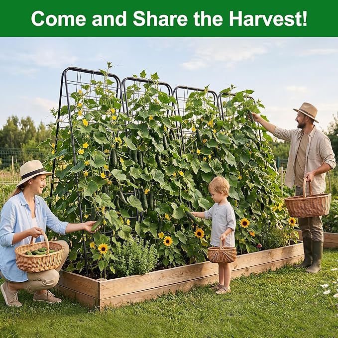 WAENLIR 63x17inch Cucumber Trellis Tomato cage with Dense Steel Grid–A-Frame Heavy Duty Metal Trellis for Raised Beds, Cattle Panels for Garden Trellis for Climbing Plants Outdoor (Black, 63x17inch)