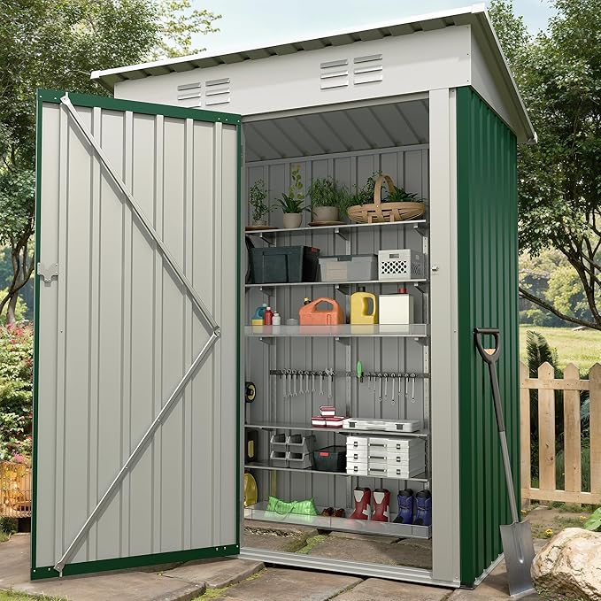 5×3FT Outdoor Metal Storage Shed, Garden Tool Metal Shed with Lockable Doors, Anti-Corrosion Storage House with Sloping Roof for Backyard Garden Patio Lawn