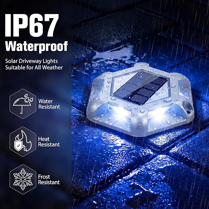 VOLISUN Solar Dock Lights Driveway Deck Lights, 12-Pack Waterproof Outdoor LED Aluminum Dock Lighting Warning Step for Driveway Sidewalk Garden Pathway Yard(Blue+White,2 Colors in 1), Auto On/Off