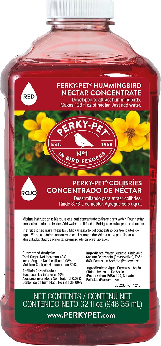 Perky-Pet 209B Our Best Glass Hummingbird Feeder, Red, 30 OZ & 100056728 238 Hummingbird Nectar, 32-Ounce Concentrate, Red