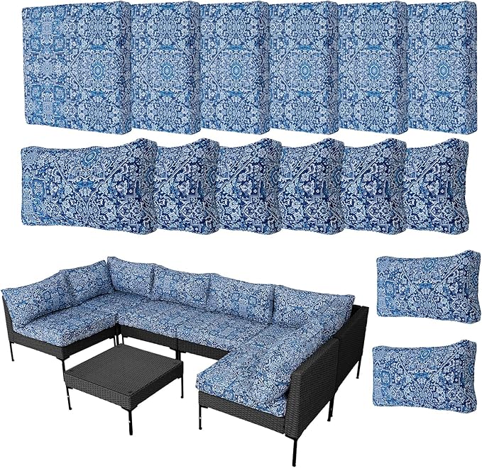 14Pieces Patio Cushion Covers Replacement Outdoor Water-Resistant Couch Covers Splashproof UV-Resistant Furniture Protectors Cushion Sofa Slipcovers Set with Zippers,Cover Only