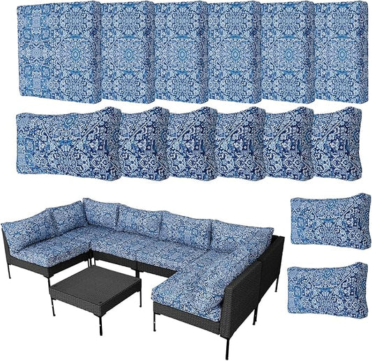 14Pieces Patio Cushion Covers Replacement Outdoor Water-Resistant Couch Covers Splashproof UV-Resistant Furniture Protectors Cushion Sofa Slipcovers Set with Zippers,Cover Only