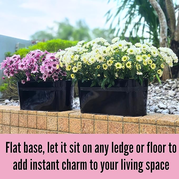 LaLaGreen Deck Railing Planter Box (17 Inch, 6 Pack) Large Black Metal Window Flower Boxes Outdoor, Hanging Planters Plant Holder Hooks Fence Rail Buckets Garden Boho Style Wall Mount Porch Herb Decor