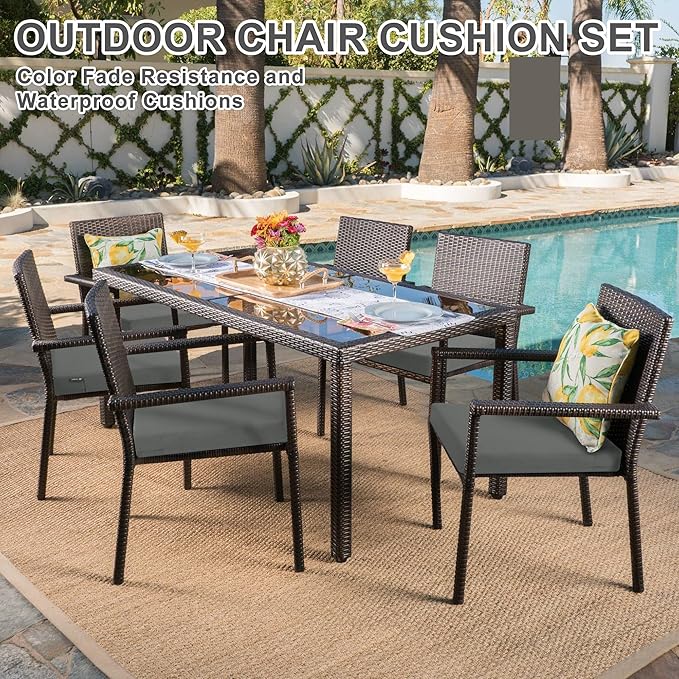 Favoyard Outdoor Chair Cushion Set of 4 Rainproof & Color Fade Resistant 17 x 16 x 2 in Square Corner Patio Furniture Cushions with Waterproof Hidden Zipper Attach Ties for Dining Table Chairs Seats