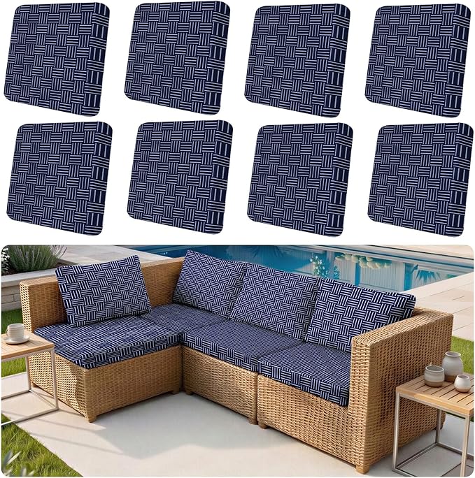 8-Piece High Elastic Outdoor Cushion Covers - Full Set Stretch Replacement Slipcovers for Seat & Back Cushions - Universal Fit for 4-Person Patio Sofa, Fits 20-27" Wide