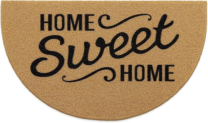 OLANLY Half Circle Front Door Mat, Low Profile Doormat, Stain and Fade Resistant, Easy to Clean, for Indoor and Outdoor Entrances, Patio Porch or Entryway, Brown (30x17 Inch, Home Sweet Home)