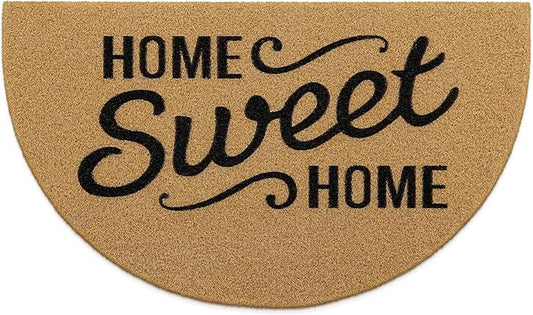 OLANLY Half Circle Front Door Mat, Low Profile Doormat, Stain and Fade Resistant, Easy to Clean, for Indoor and Outdoor Entrances, Patio Porch or Entryway, Brown (30x17 Inch, Home Sweet Home)